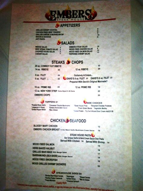 embers steakhouse menu